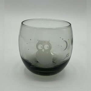 Set Of 4 Vintage Roly Poly Glasses With Owls And Moon Smokey Color